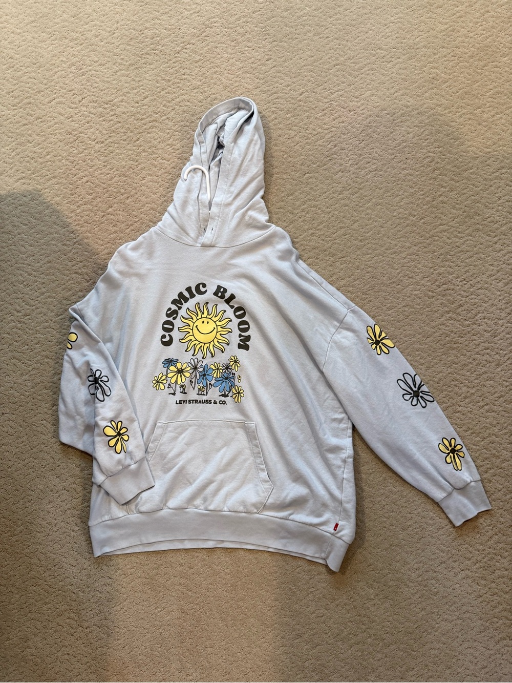 Levi's Light Blue 'Cosmic Bloom' Oversized Hoodie with Yellow Flowers